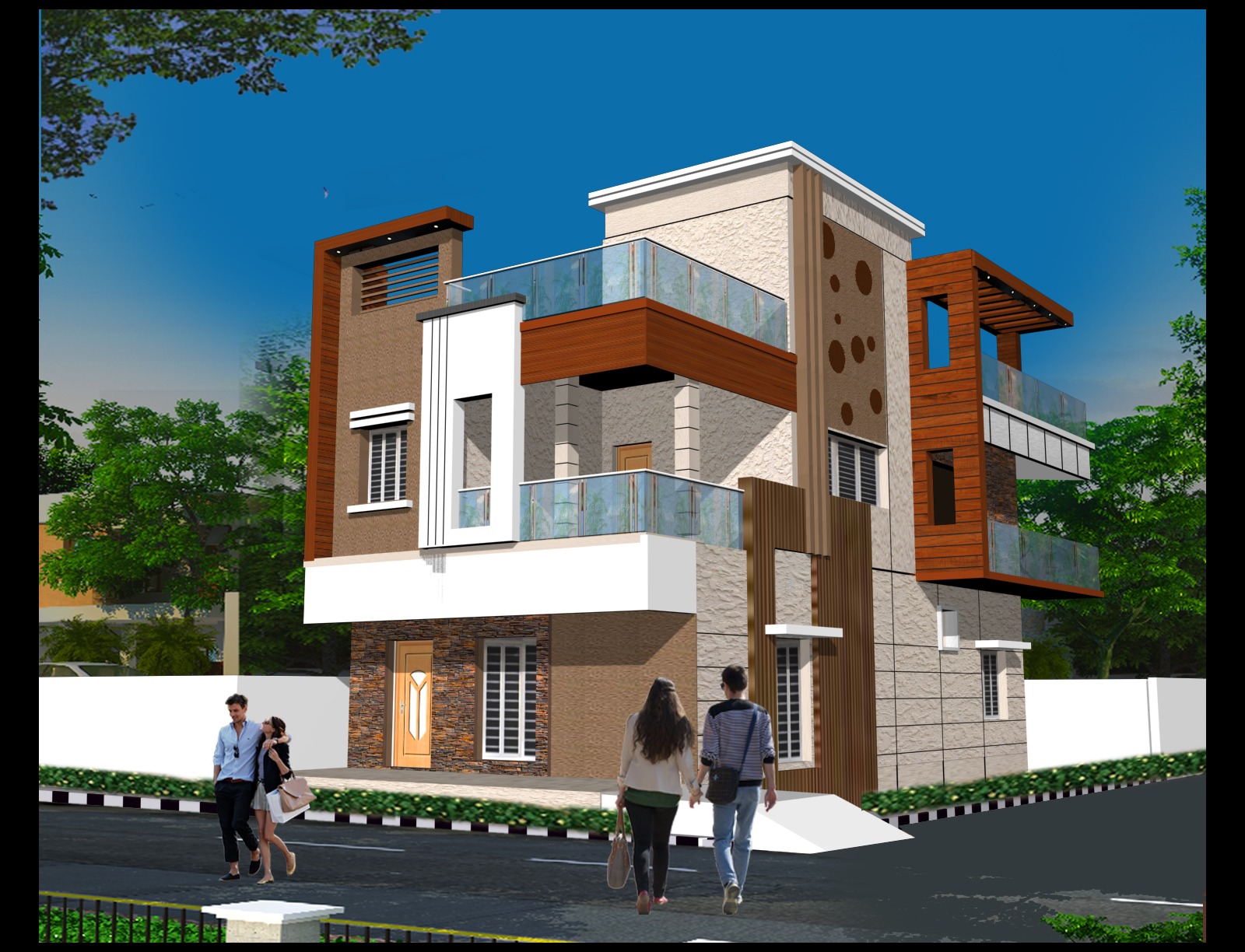 3D elevation design visualization of a duplex home