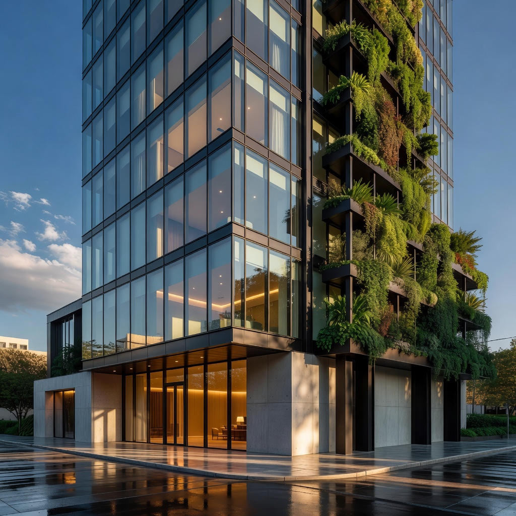 Premium glass commercial tower with vertical gardens built by Namal Constructions